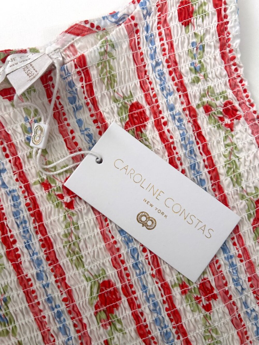 Caroline Constas Pomegranate Smocked Cotton Midi Dress Summer Cottagecore Size S - Picture 10 of 11
